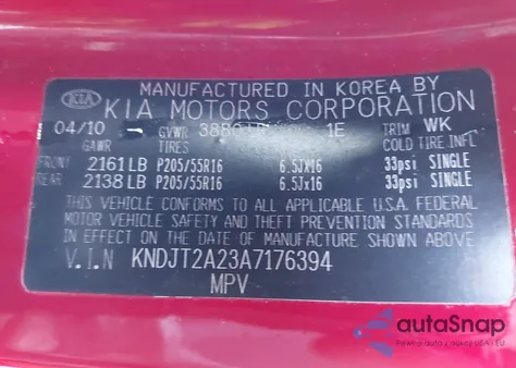 2010 Kia Soul + z USA, uszkodzony, nr VIN KNDJT2A23A7176394